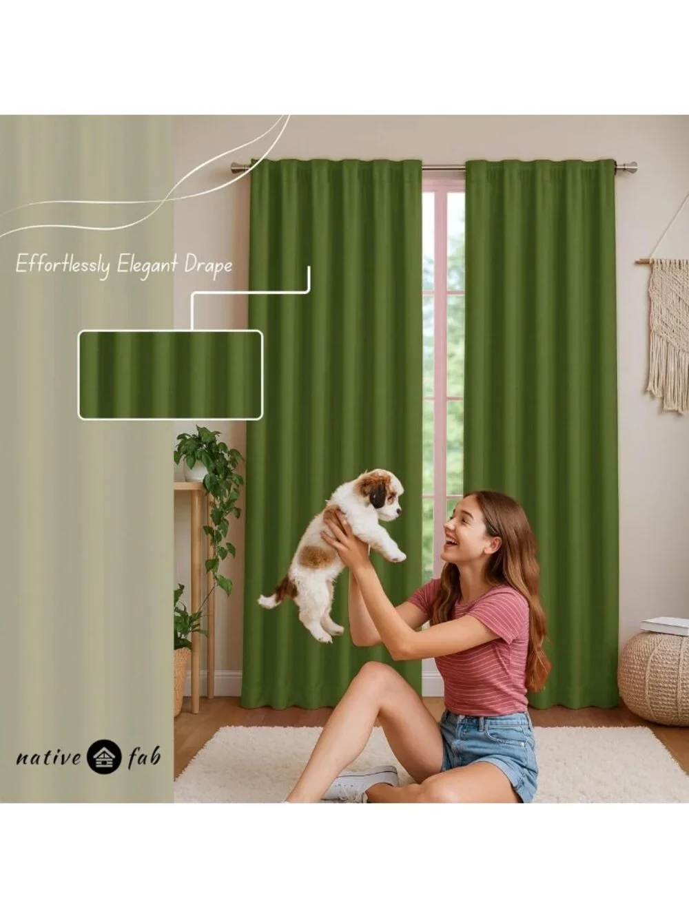 Mint Green 100% Cotton Curtain Panels 54